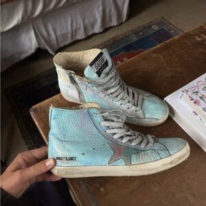 Golden Goose Francy Turquoise and Silver Sneakers